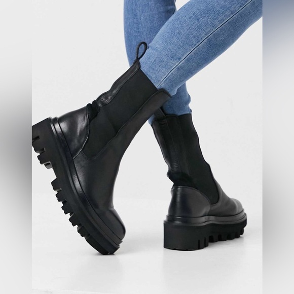 AllSaints Billie tall chunky leather Chelsea boots in black - Picture 7 of 13